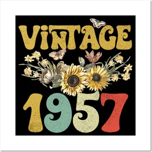 Vintage 1957 Sunflower Floral Retro Groovy 66th Birthday Posters and Art